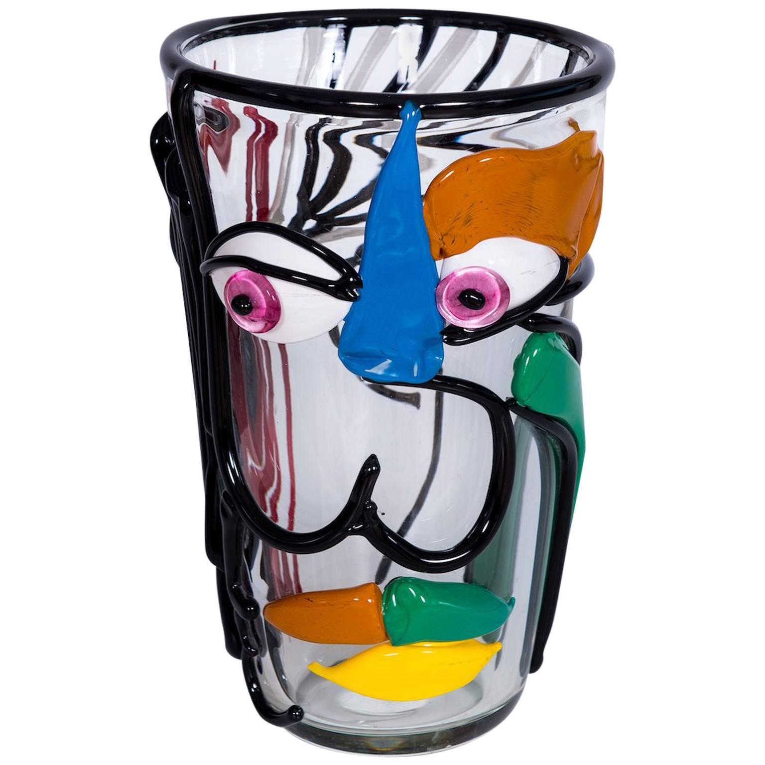 Italian Vase in Murano Glass Multi-Color Picasso Style Cenedese 1970s