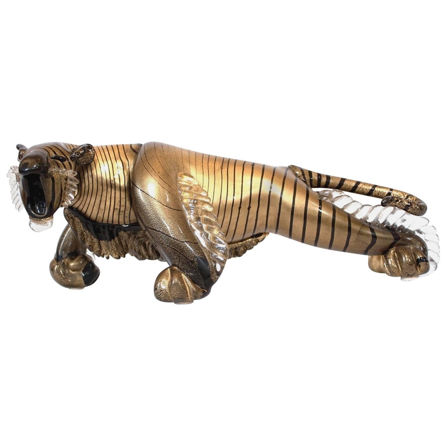 Alfredo Barbini, Tiger, Murano Blown Glass, 1950 For Sale