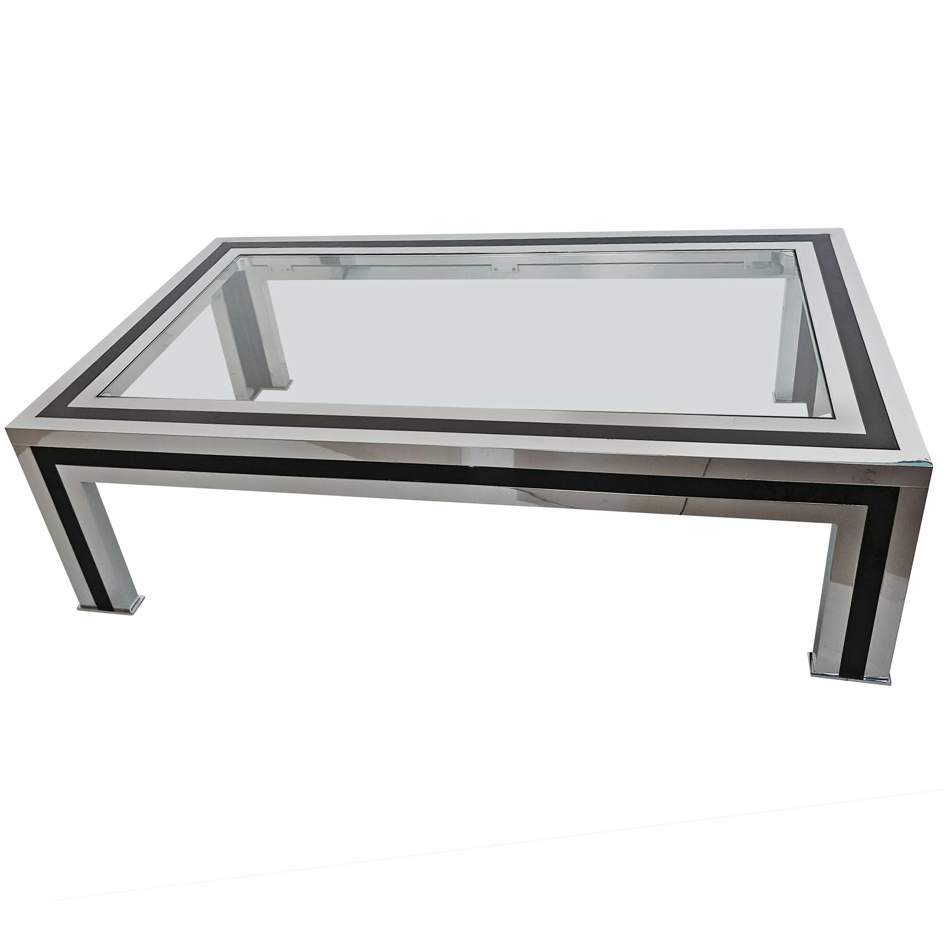 1970s Black Lacquered and Chrome Coffee Table by Romeo Rega, Italy