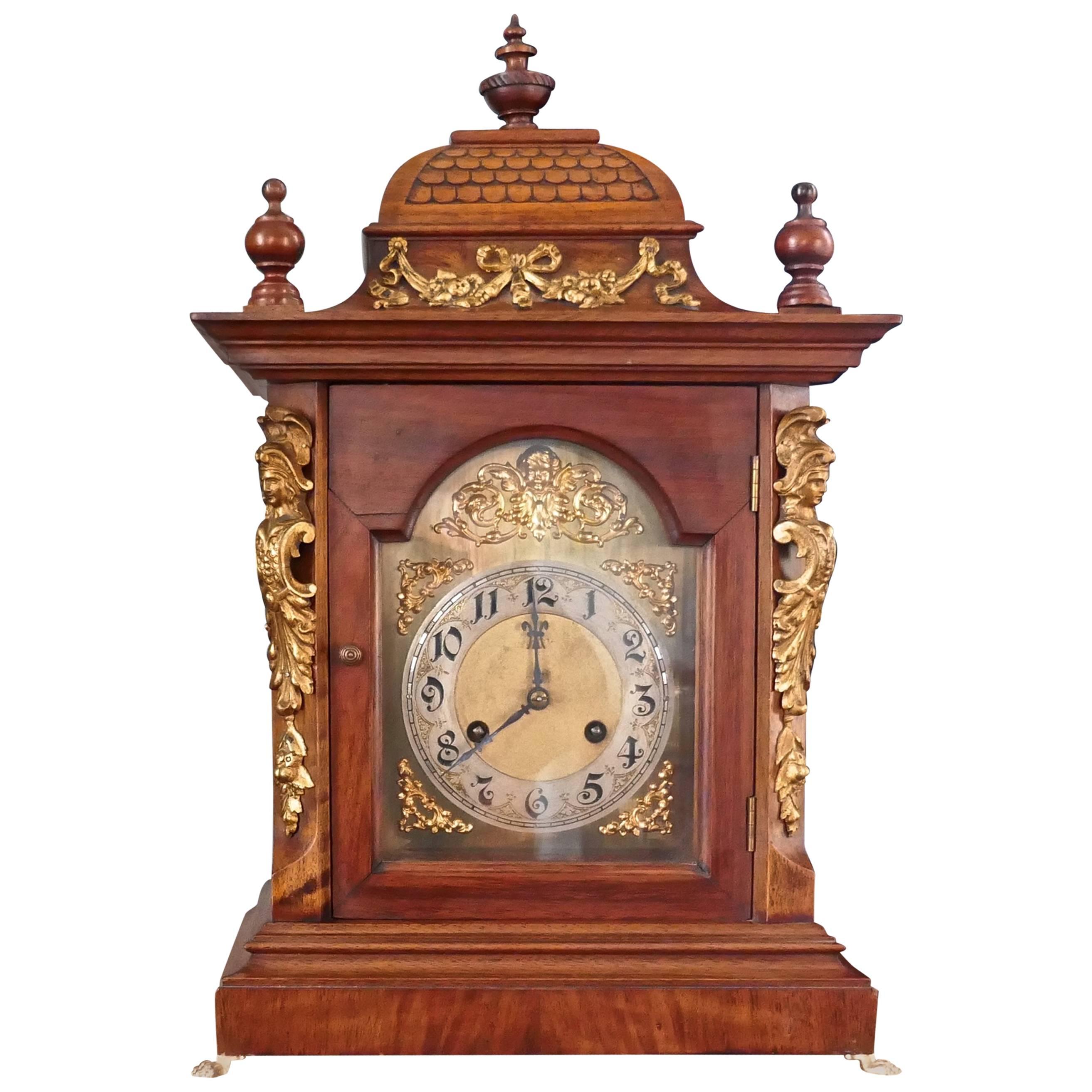 19th Century German Bell-Top Walnut Bracket Mantel Clock by Junghans