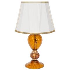 Italian Table Lamp in Murano Glass Amber and 24-Karat Gold, 1980s