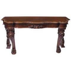 Antique 19th Century Victorian Serpentine Carved Serving Console Table