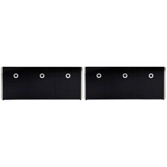 Pair of 1970s Mario Sabot Black Cabinets with Chrome Trim