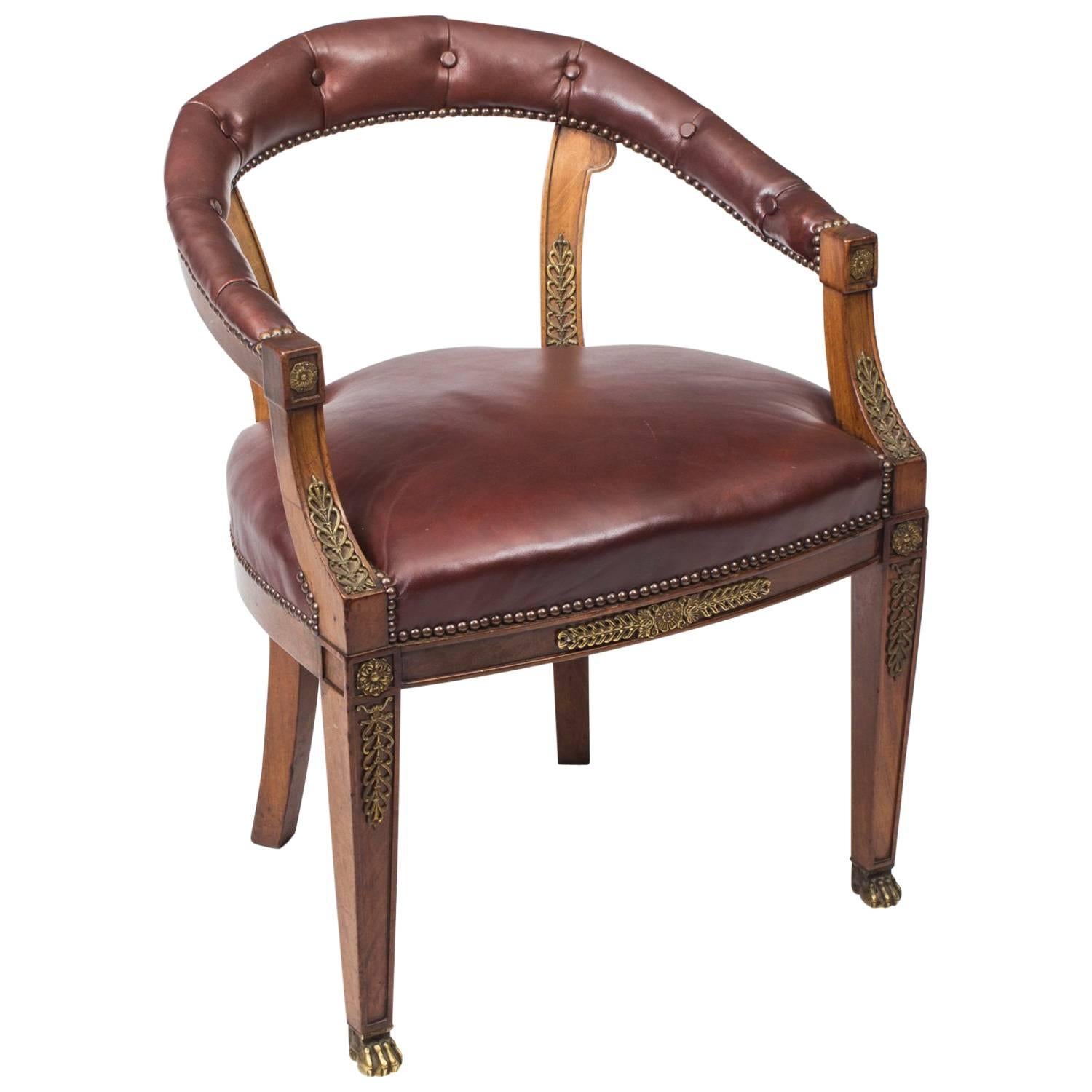 19th Century Second Empire Mahogany Tub Arm Desk Chair