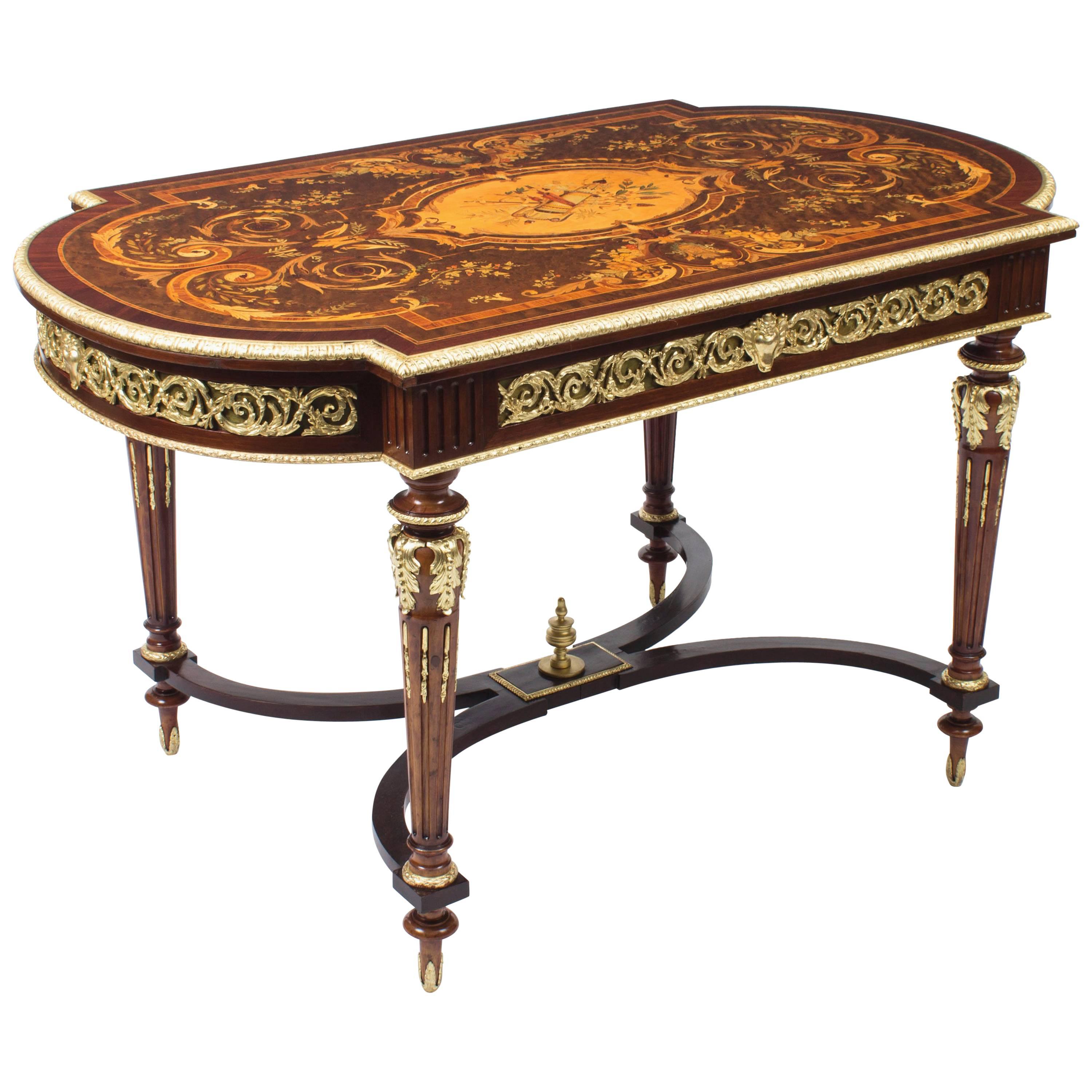 19th Century French Ormolu-Mounted Marquetry Bureau Plat For Sale