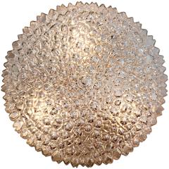 Large 1970s Organic Textured Clear Ice Crystal Glass Flush Mount by Limburg 12