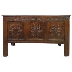 Oak Late 17th Century Three-Panel Coffer Oak Late 17th Century Three-Panel Coffer