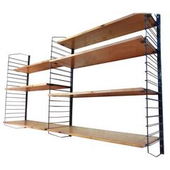 1950's Vintage Industrial Retro Metal and Light Wooden Shelving / Wall Unit