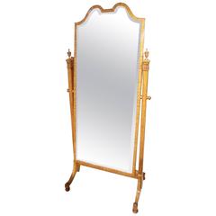 Fine Quality Edwardian Period Sheraton Revival Satinwood Antique Cheval Mirror