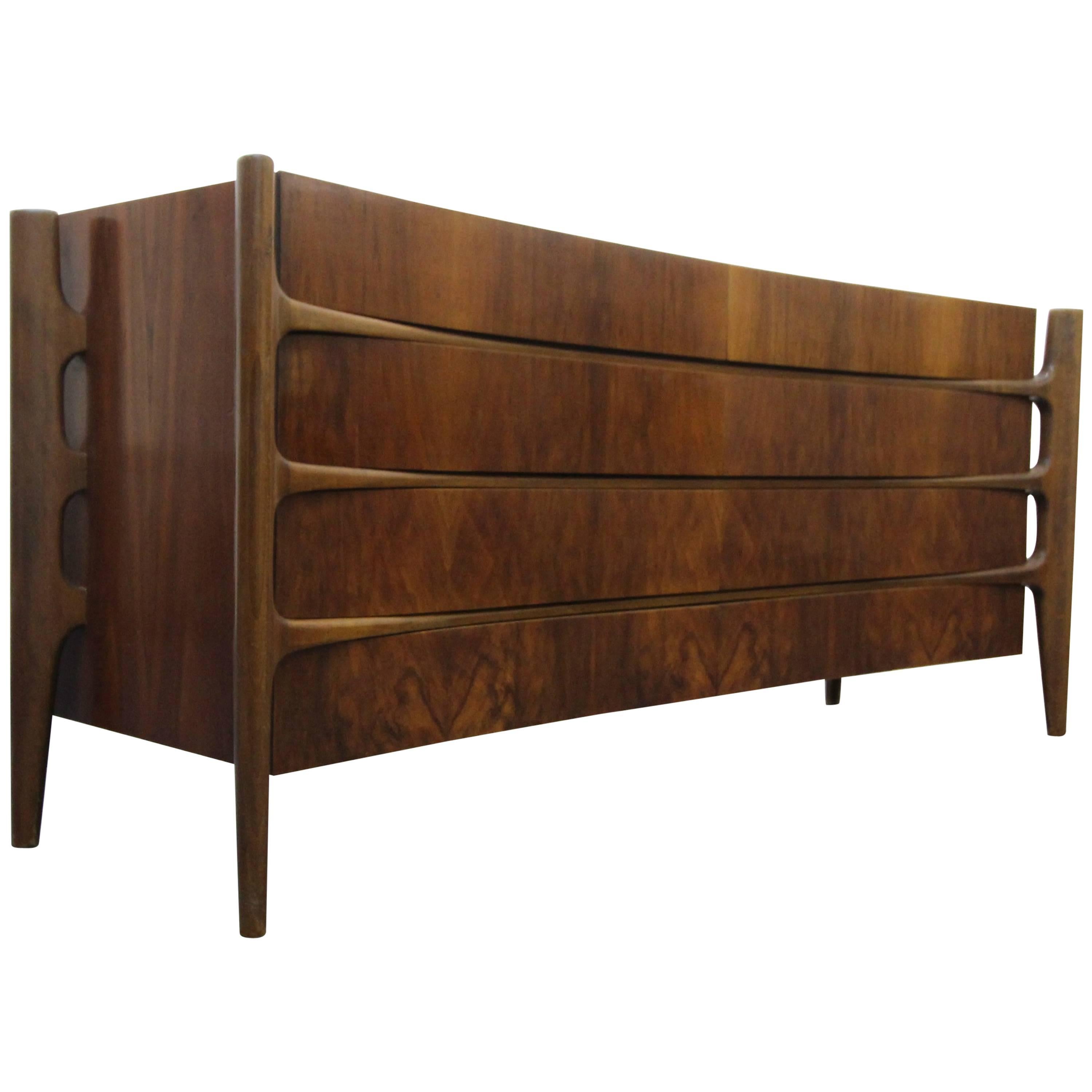 Curved Sculptural Swedish Midcentury Dresser Credenza by William Hinn