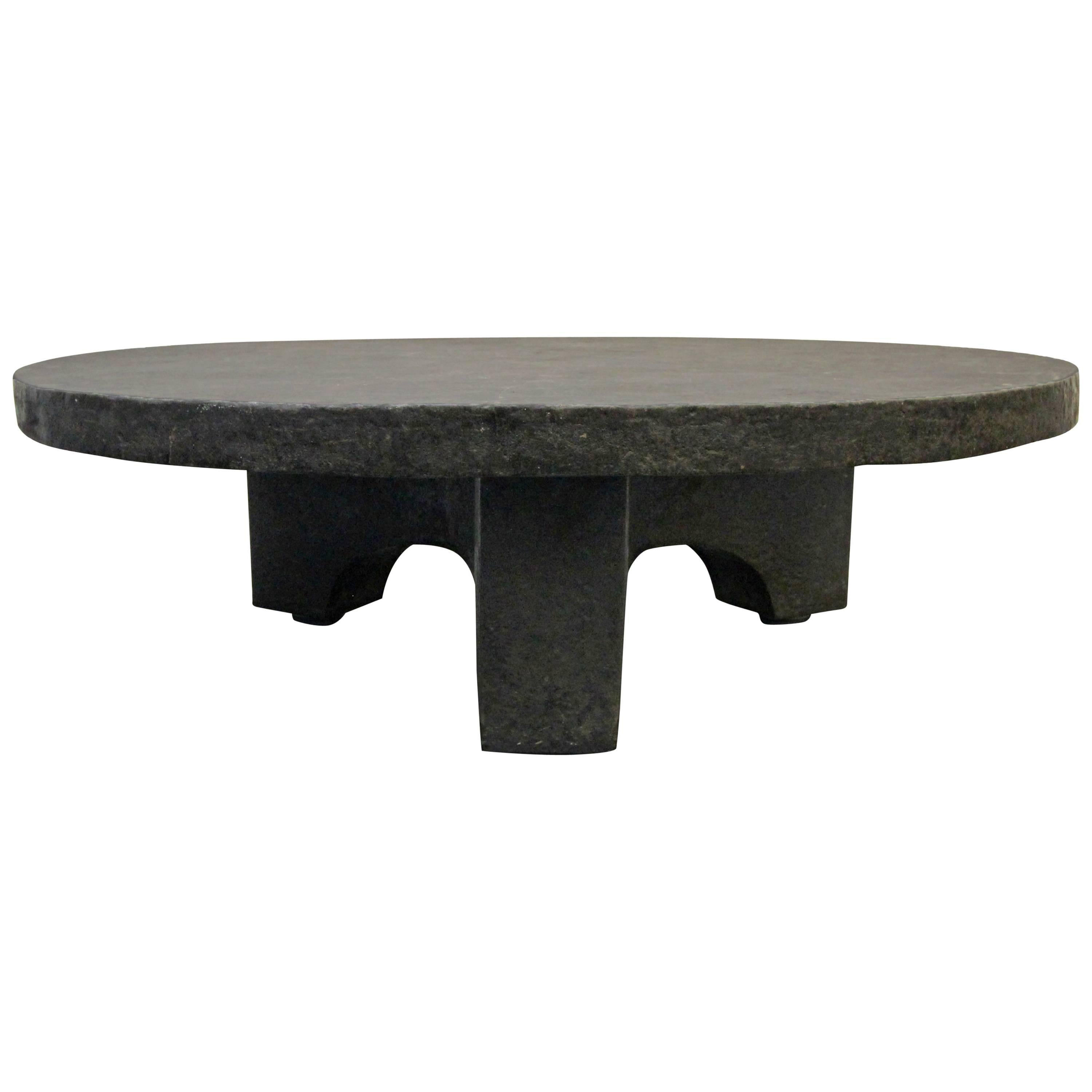 Round Mid-Century Brutalist Stone Coffee Table