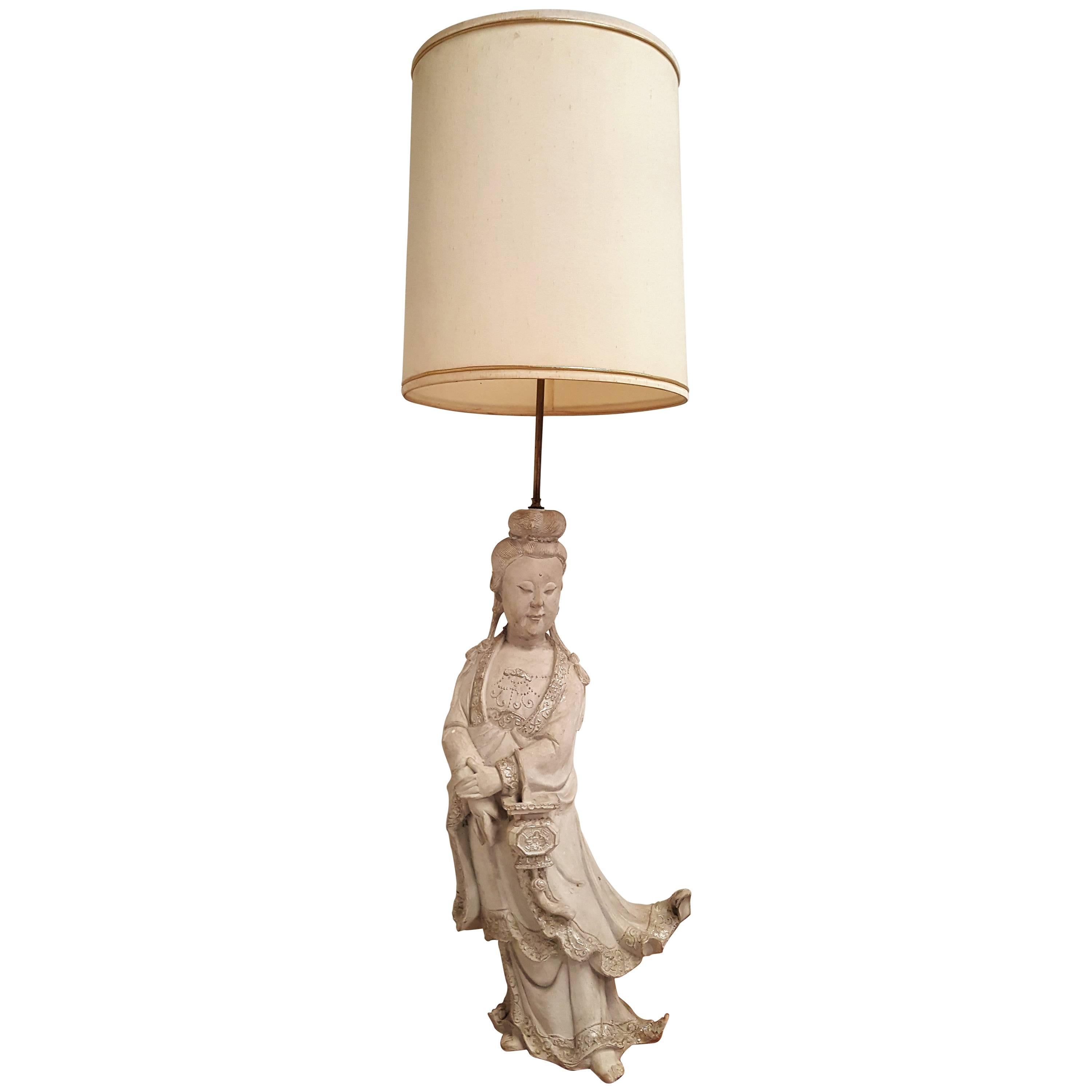 1950s Plaster Tall Table Lamp in the Style of James Mont For Sale