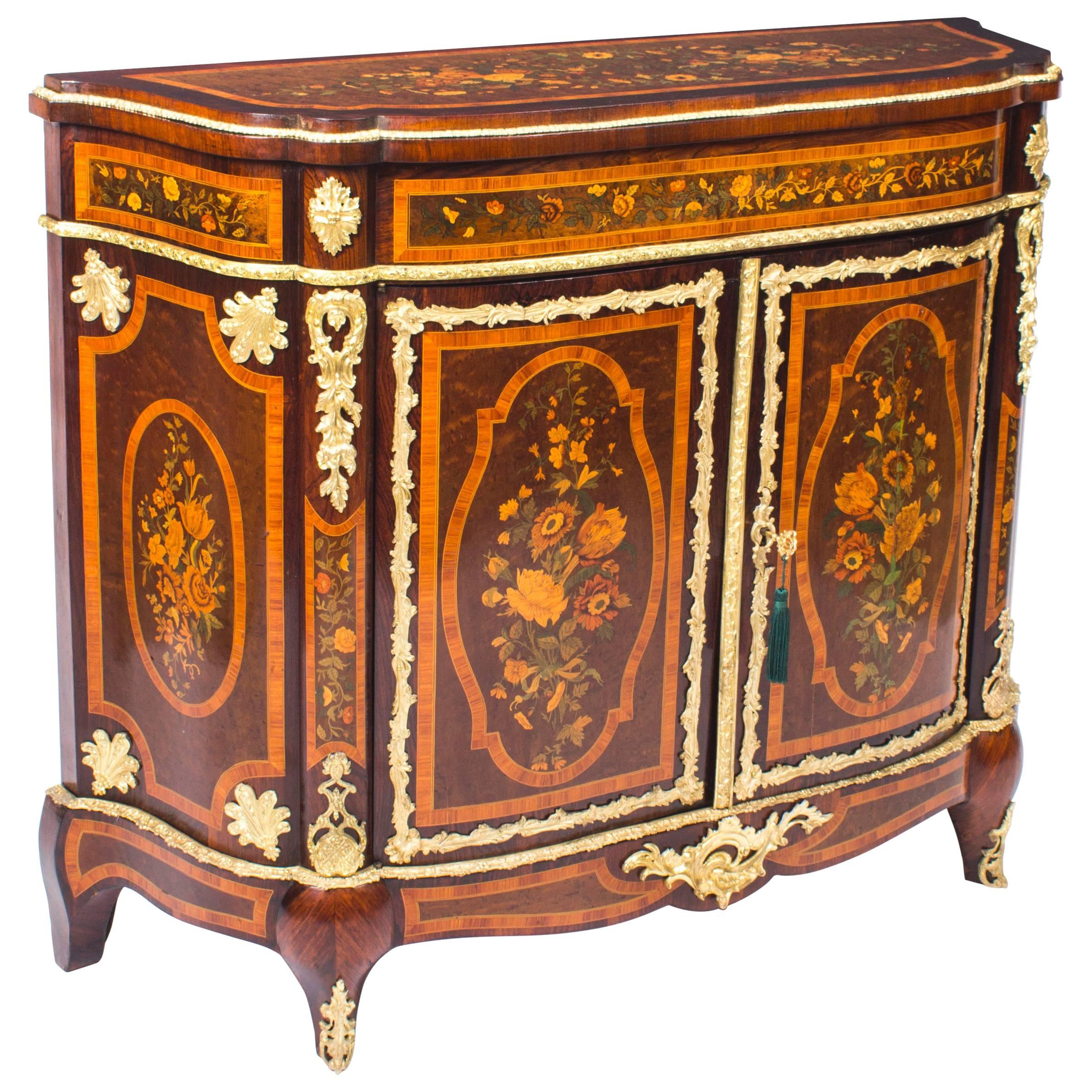 19th Century French Amboyna and Floral Marquetry Side Cabinet