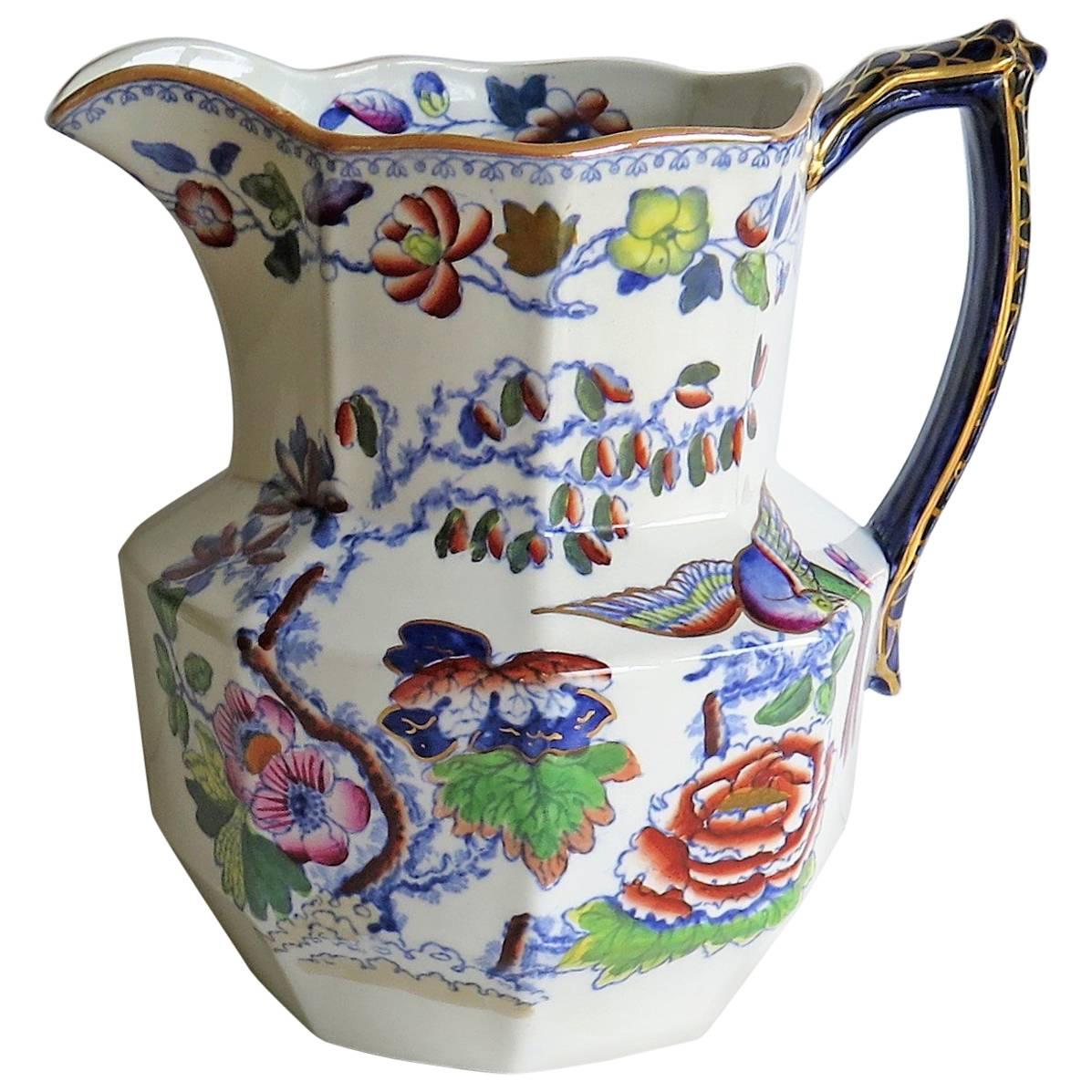 Large Mason's Ironstone Jug or Pitcher in Flying Bird Pattern, late 19th Century