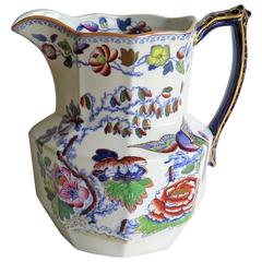 Large Mason's Ironstone Jug or Pitcher, Flying Bird Chinoiserie Pattern 12