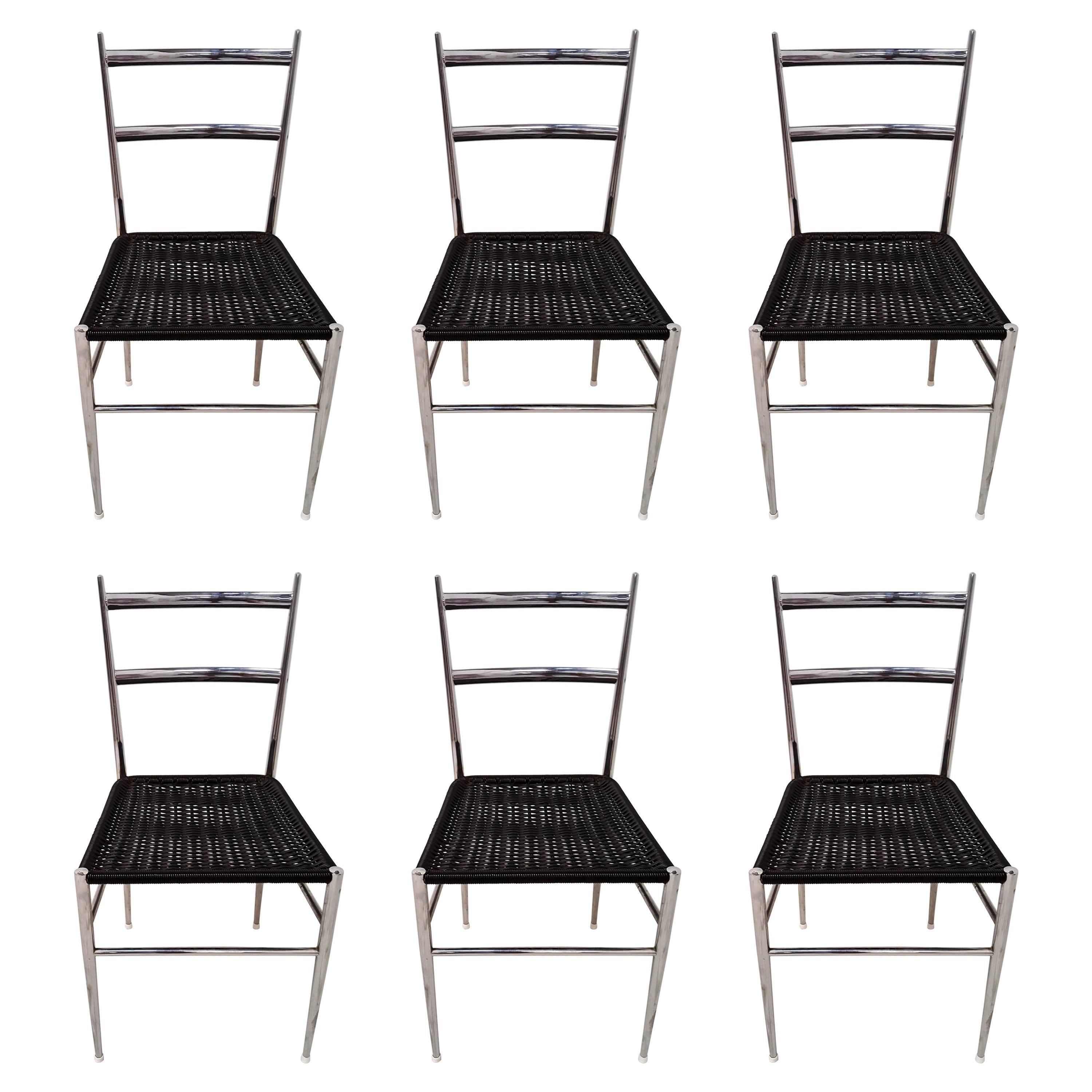 Set of Six Leggera Chrome Chairs Attributed to Gio Ponti, Bijenkorf, 1960s