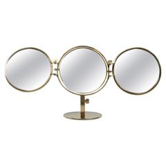 Mid-Century Italian Brass Triple Folding Vanity Table Mirror, 1950s
