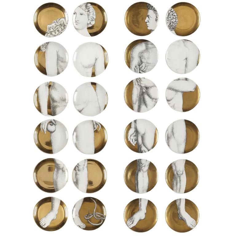 24 Vintage Piero Fornasetti Gold Adam and Eve Porcelain Plates For Sale ...