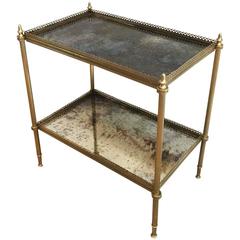 Vintage French Brass End Table with Antiqued Mirror