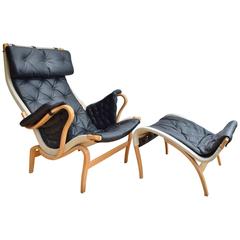 Mid-Century Swedish Bruno Mathsson DUX 'Pernilla' Leather Lounge Chair & Ottoman