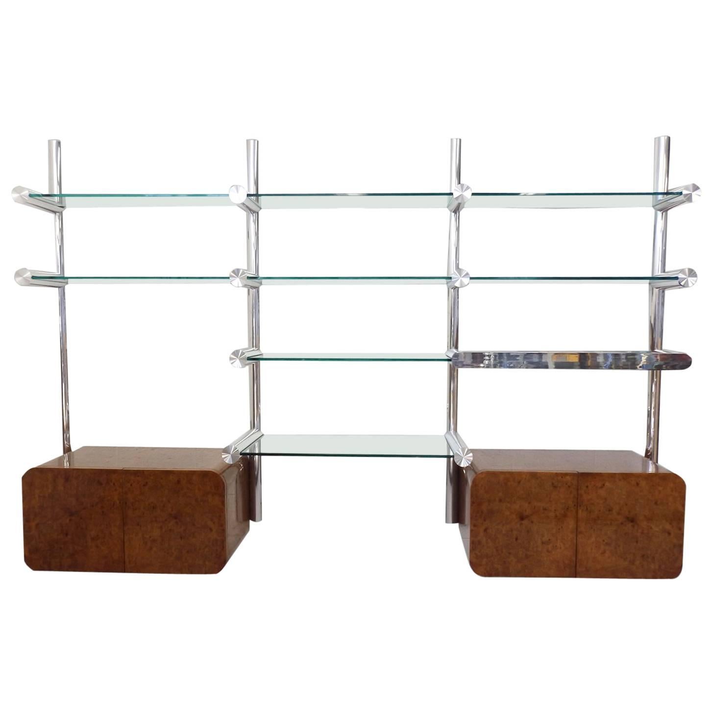 Polished Aluminum and Glass Orba Wall Unit Janet Schweitzer for Pace For Sale