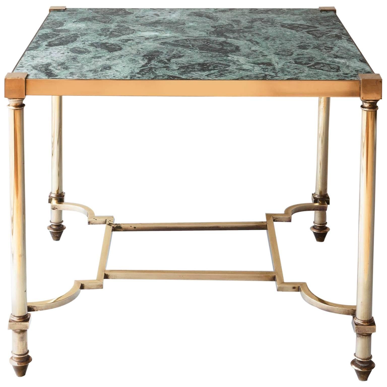 Art Deco French Coffee Table with Green Marble Attributed to Maison Jansen, 1940 For Sale