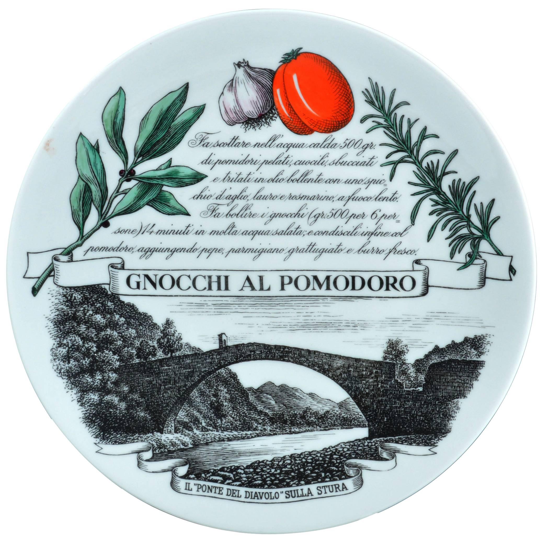 Piero Fornasetti Recipe Plate Piatti Tipici #1, Gnocchi Al Pomodoro, 1971