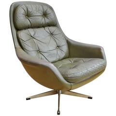Mid-¬Century Retro Danish Green Leather Swivel Lounge Armchair, 1960s-1970s
