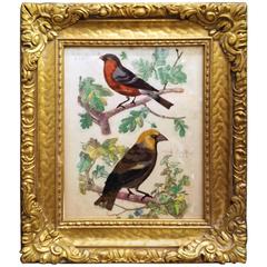 Silkwork of Two Birds, Dated 1886 and Signed Peter Netson & Mark Carter