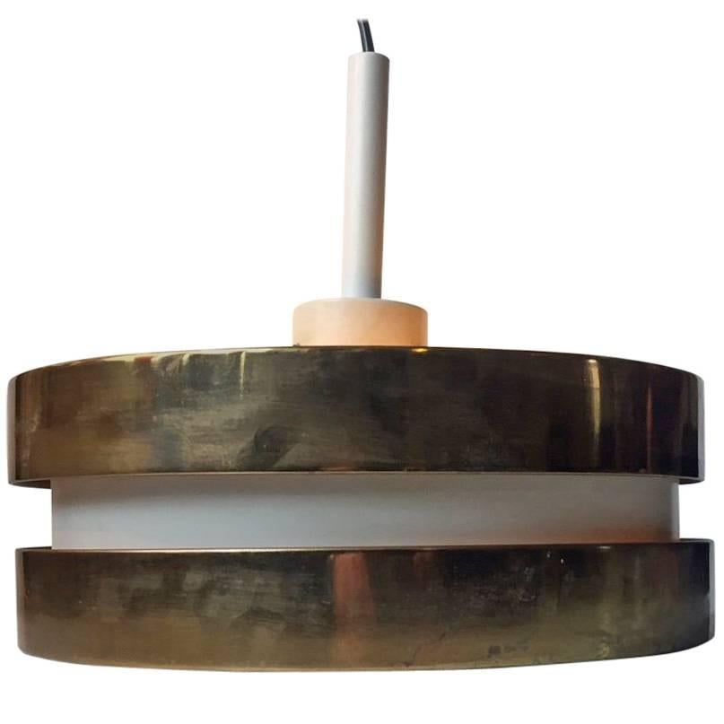 Brass & Crystal Flying Saucer Pendant Lamp by Lisa Johansson-Pape, Orno Finland