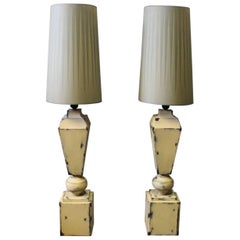Vintage Tall Tablelamps of Painted Metal with Grey Lamp Shades, 1960s