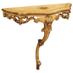 20th Century Venetian Lacquered Console Table with Floral Decorations