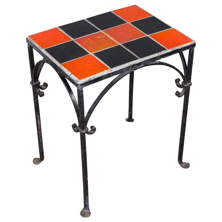 Iron Side Table with Ceramic Tiles For Sale at 1stdibs