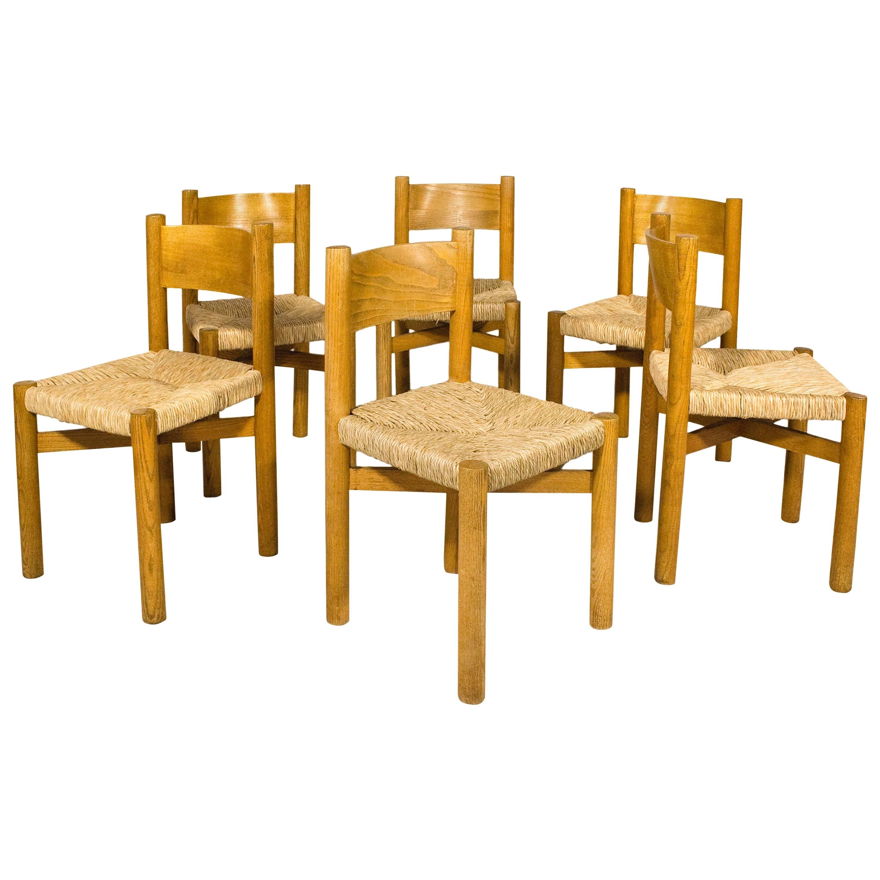 Set of Six Charlotte Perriand "Meribel" Chairs, circa 1950, France