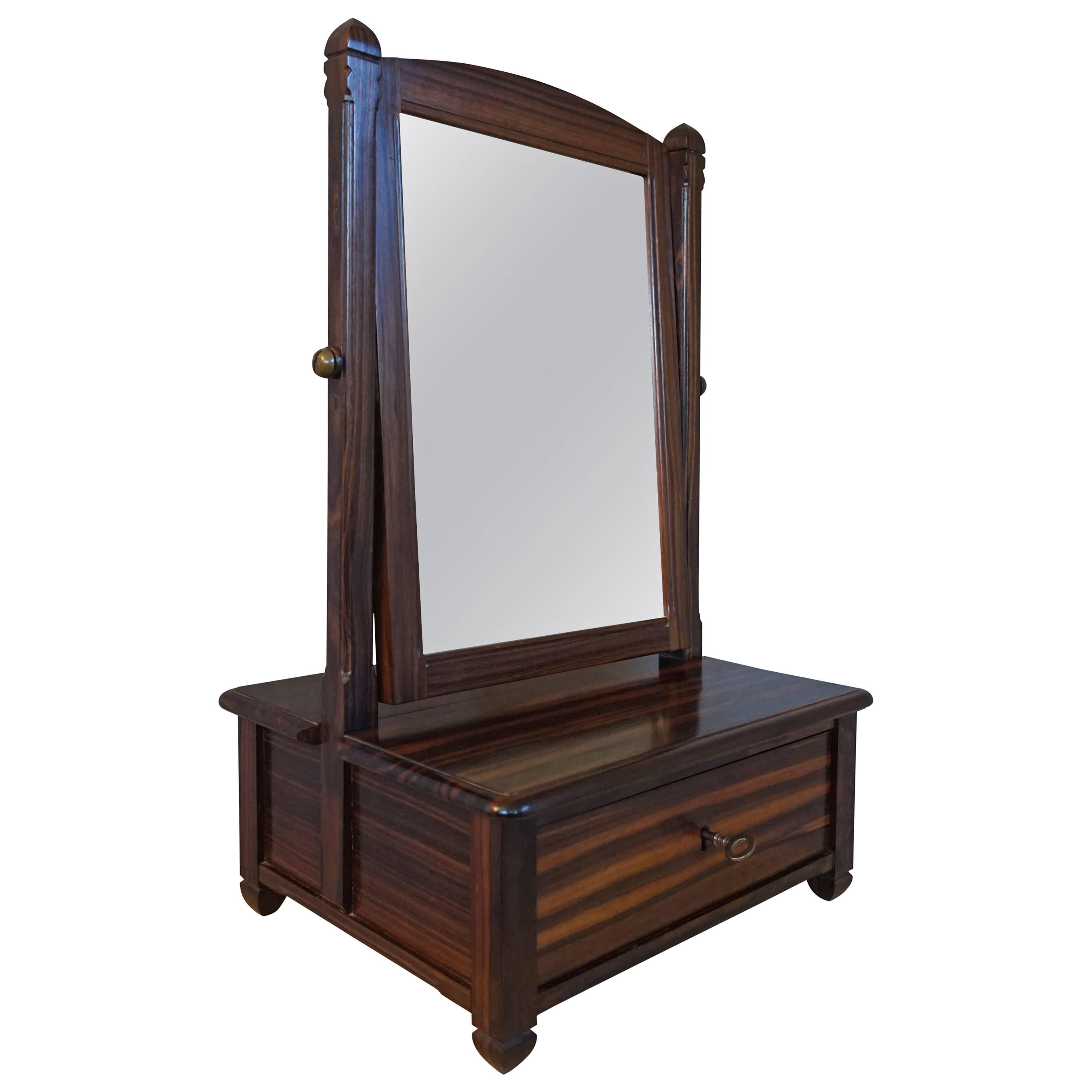 Stunning Arts and Crafts Solid Coromandel Vanity w. Drawer and Adjustable Mirror For Sale