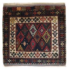 Antique Old North Persian Jaf Kurd Bag Face of Diamond Lattice Design