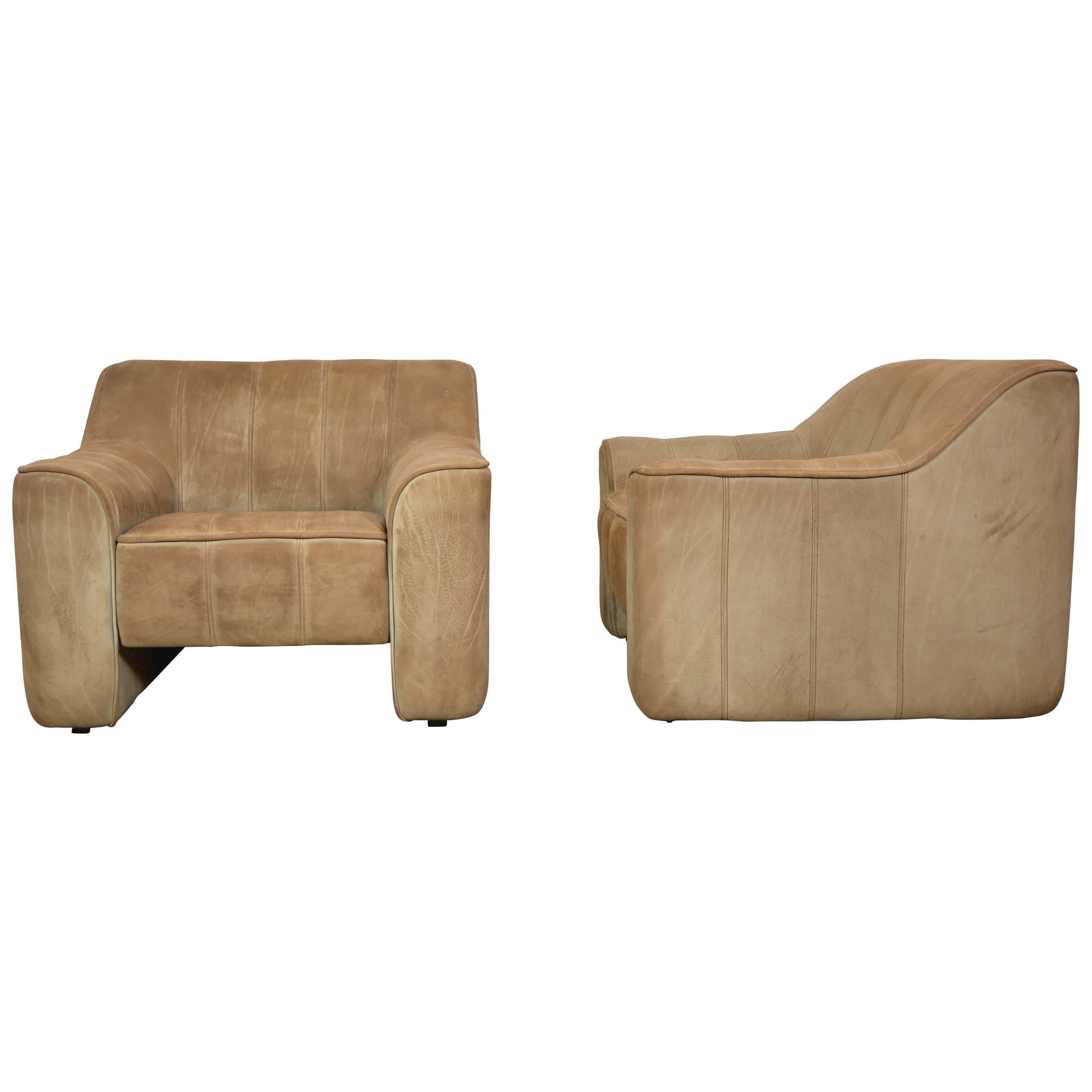 De Sede DS-44 Leather Lounge Chairs, Pair For Sale