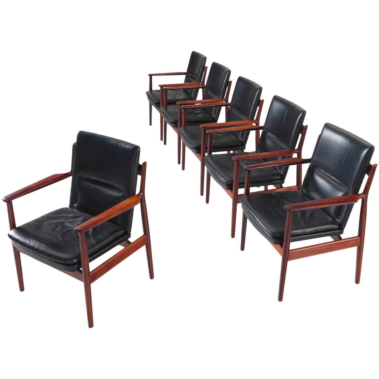 Arne Vodder Armchairs in Rosewood and Leather 