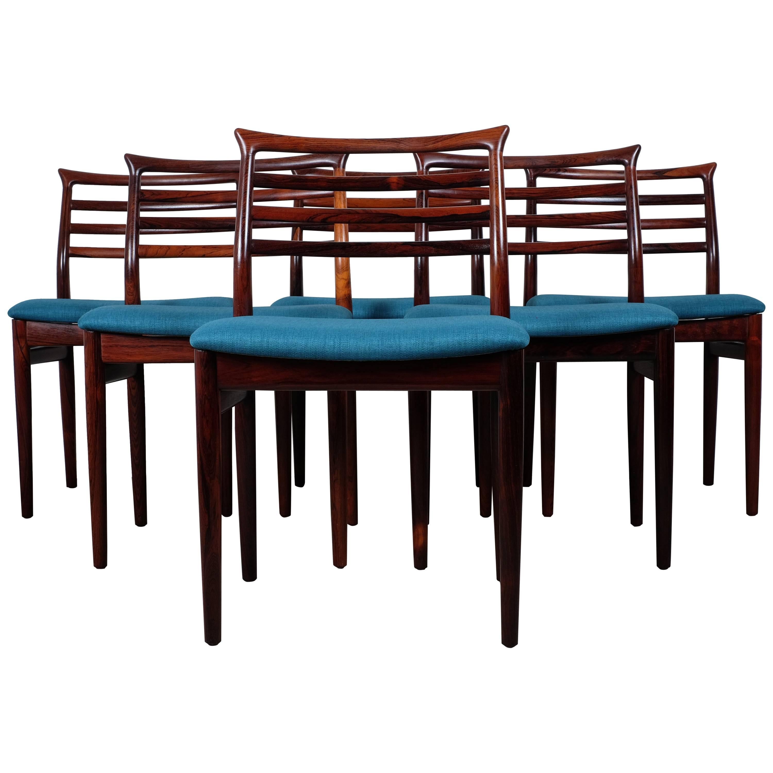 Stunning Set of Set Dining Chairs in Rosewood Designed by Erling Torvits
