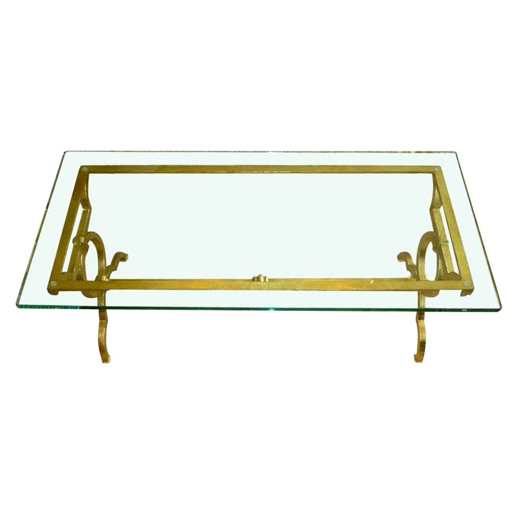 Gold Leaf over Iron Moderne Cocktail Table Parzinger and Drout Style Vintage