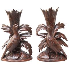 Set of 19th Century Black Forest Pheasant Candlesticks