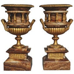 Pair of 19th Century Classical Style French Fine Quality Onyx Urns