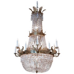 Antique Large French Empire Style Gilt Bronze and Crystal Chandelier