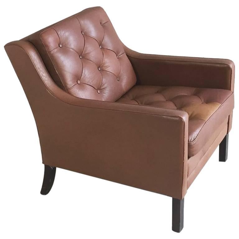 1970s, Danish Mid-Century Børge Mogensen Style Brown Leather Armchair For Sale