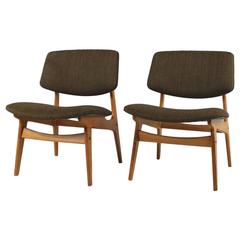 Pair of Armchairs with Khaki Fabric, 1950