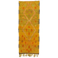 Colorful Moroccan Runner with Yellow Gold Background and Tribal Motifs