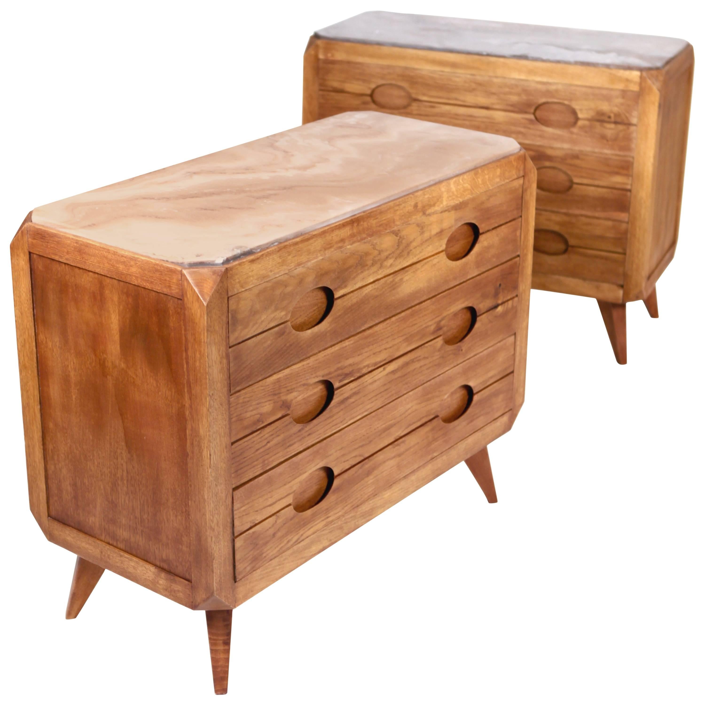 Pair of Commodes, Italian Work, Oak and Onyx, 1940s