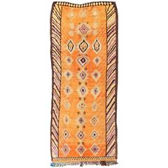 Vintage Moroccan Runner with Colorful Diamond Motifs and Vibrant Striped Border