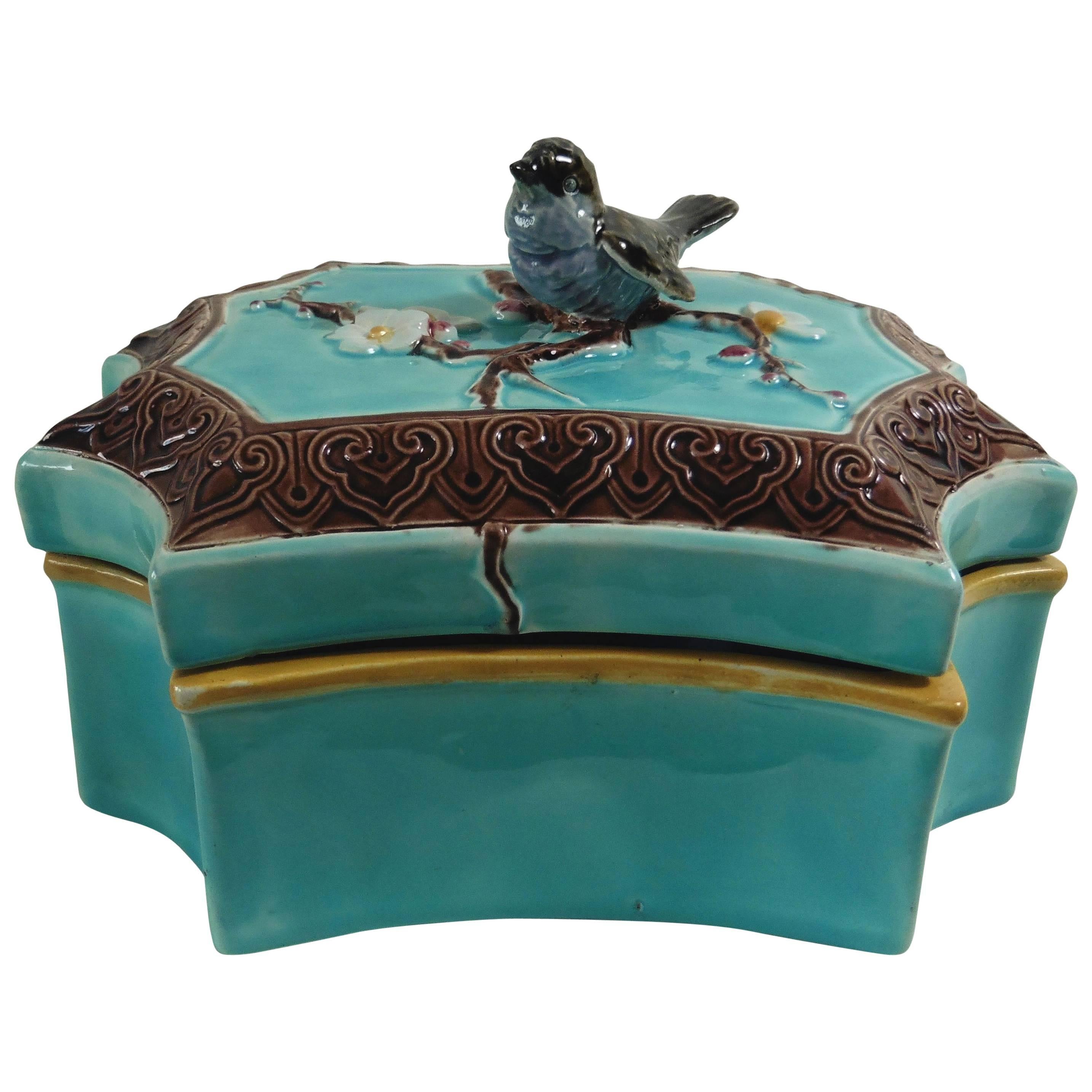 19th Century Victorian Majolica Bird Box Joseph Holdcroft For Sale