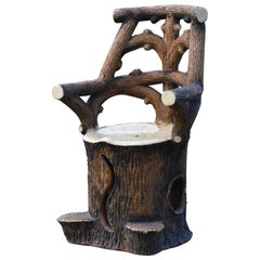 19th Century garden chair brown tree trunk faux bois Adirondack